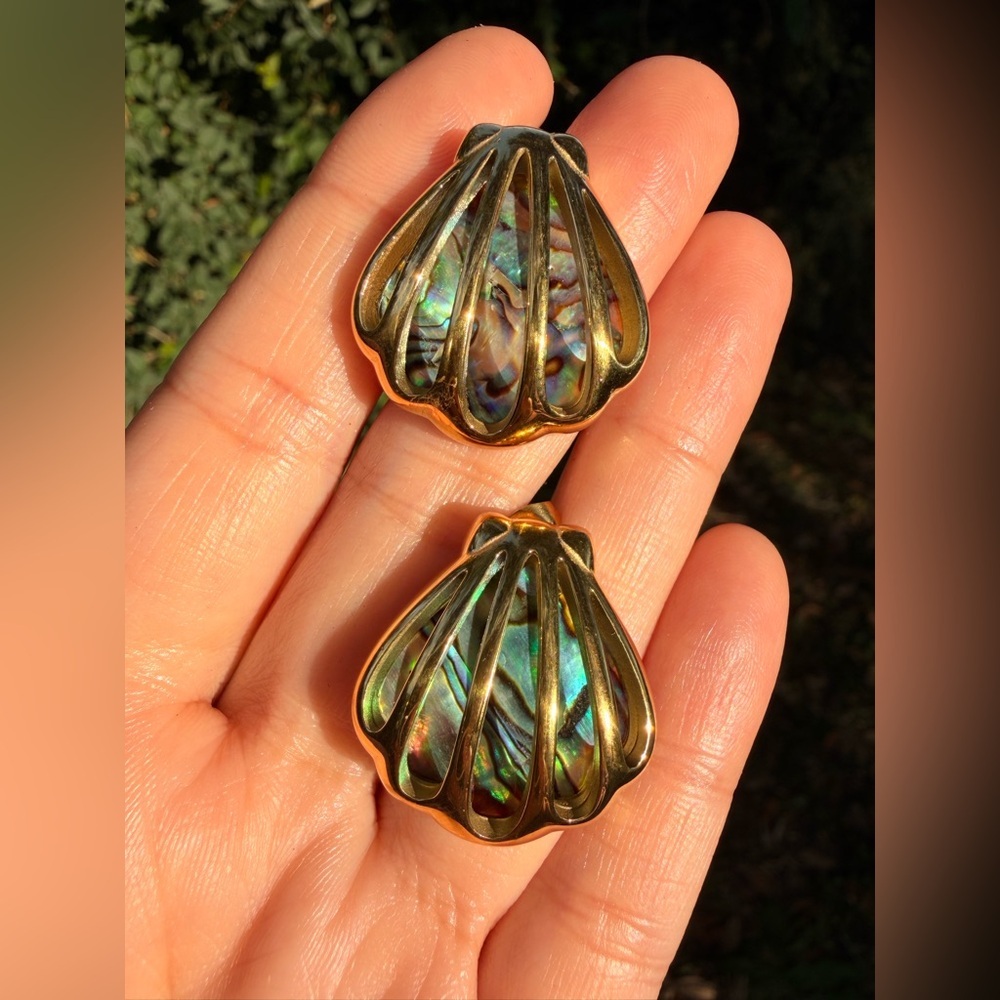 Gold and Abalone Shell Earrings - Picture 5 of 9